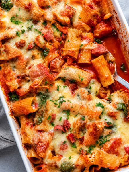 Make this easy Chicken Pasta Bake with creamy sauce and melted cheese. A perfect comfort food recipe for family dinners and meal prep!